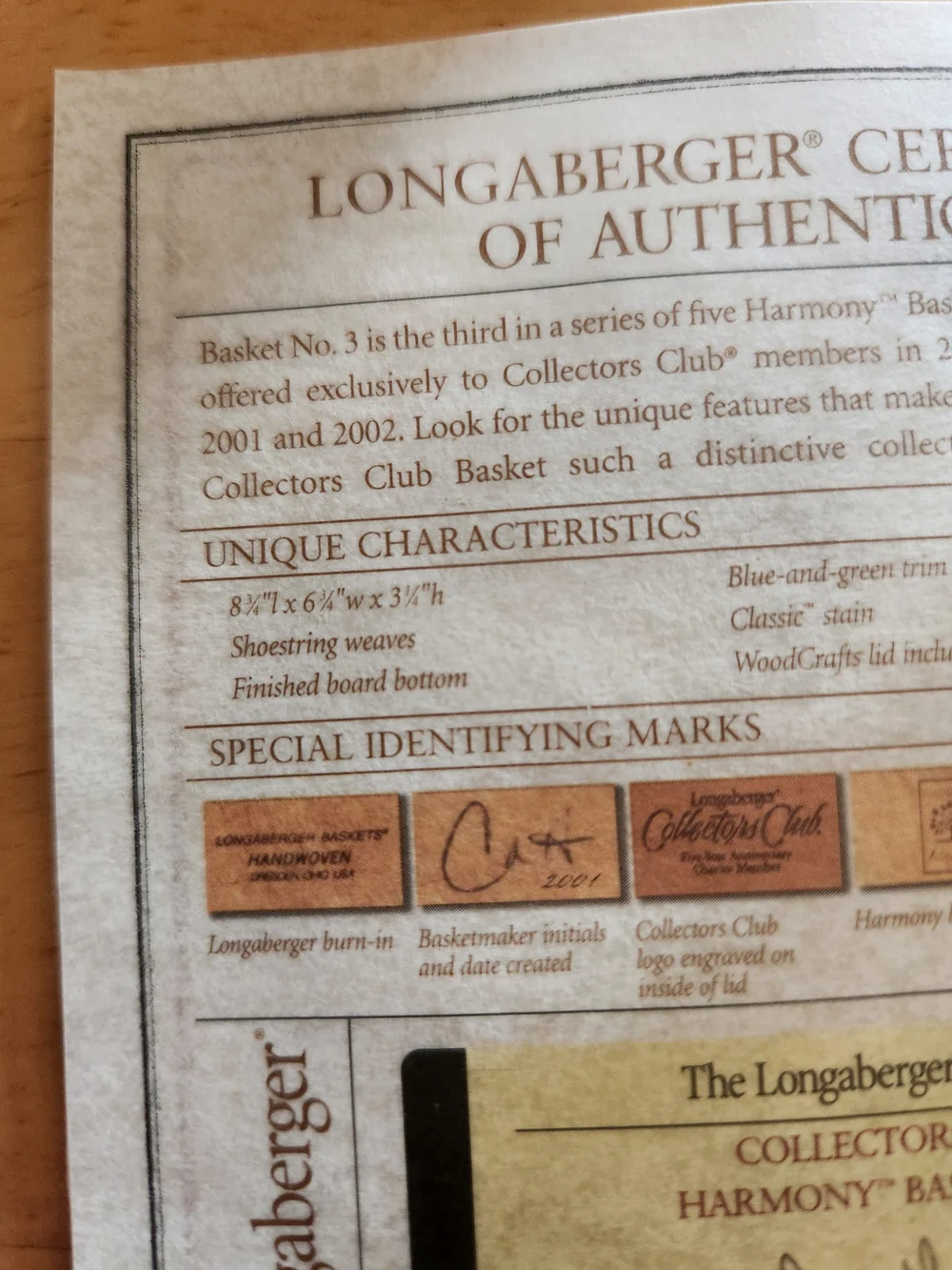 Longaberger Collectors Club No. 3 Harmony Basket